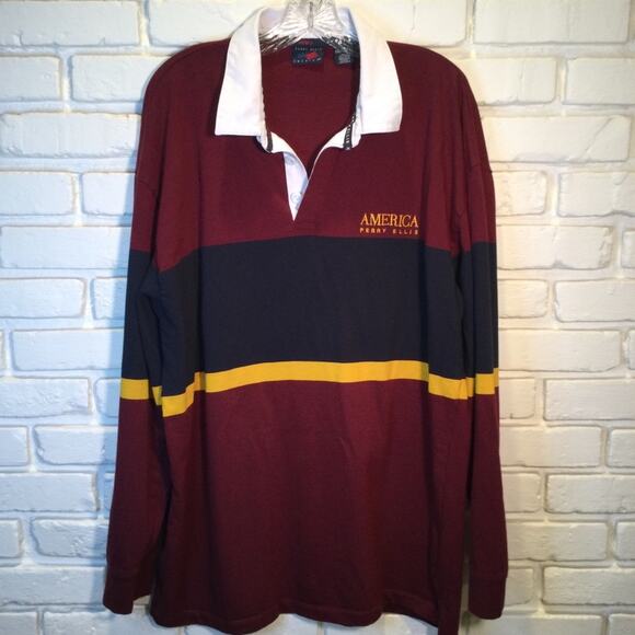 Perry Ellis America Rugby Color Block Retro Polo XXL - Picture 1 of 7